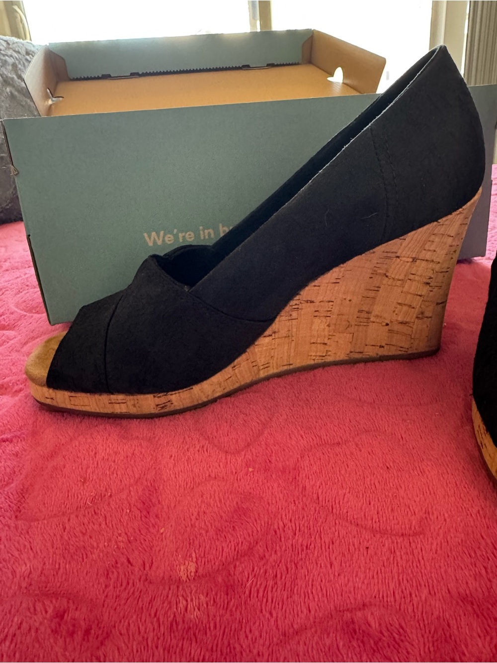 Toms Black Canvas Cork Wedge Espadrille - Picture 2 of 5